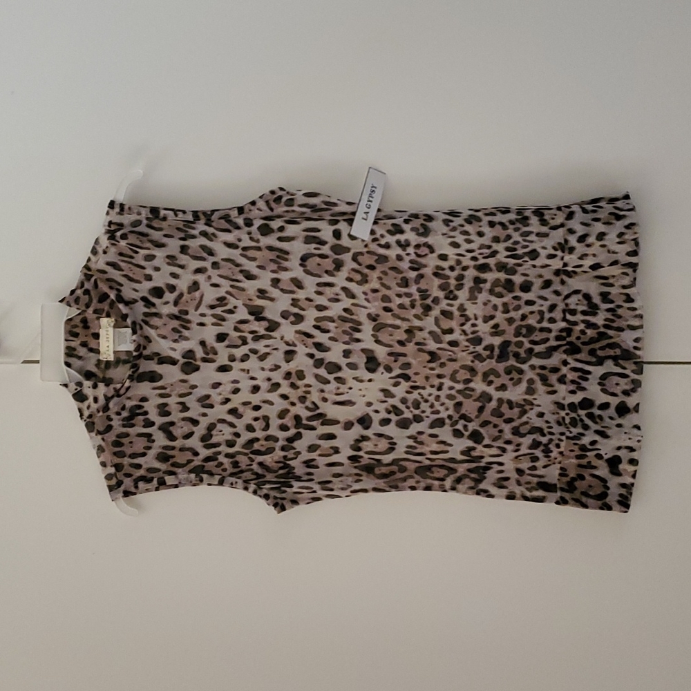 Mesh 100%poly leopard print beige ground brown skin Sleeveless top